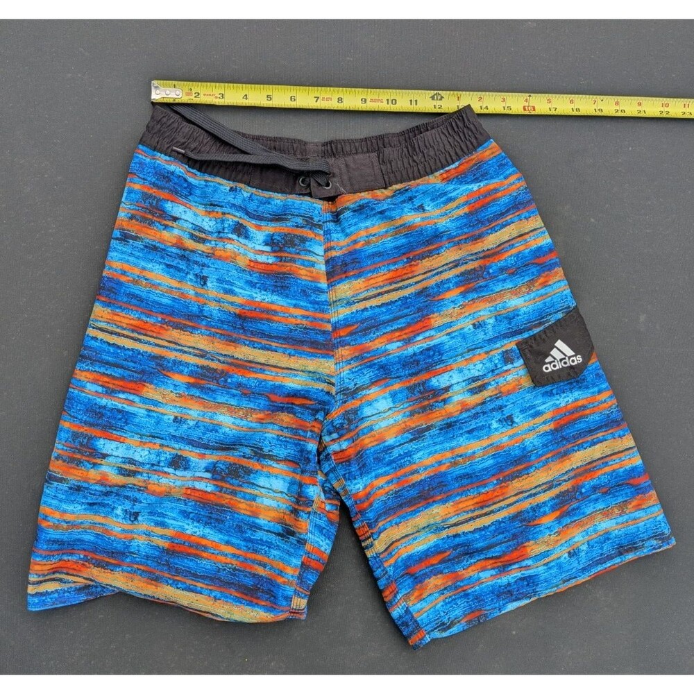 Adidas Boys Swim Trunks XL Mesh Lined Blue Orange Stripe Polyester
